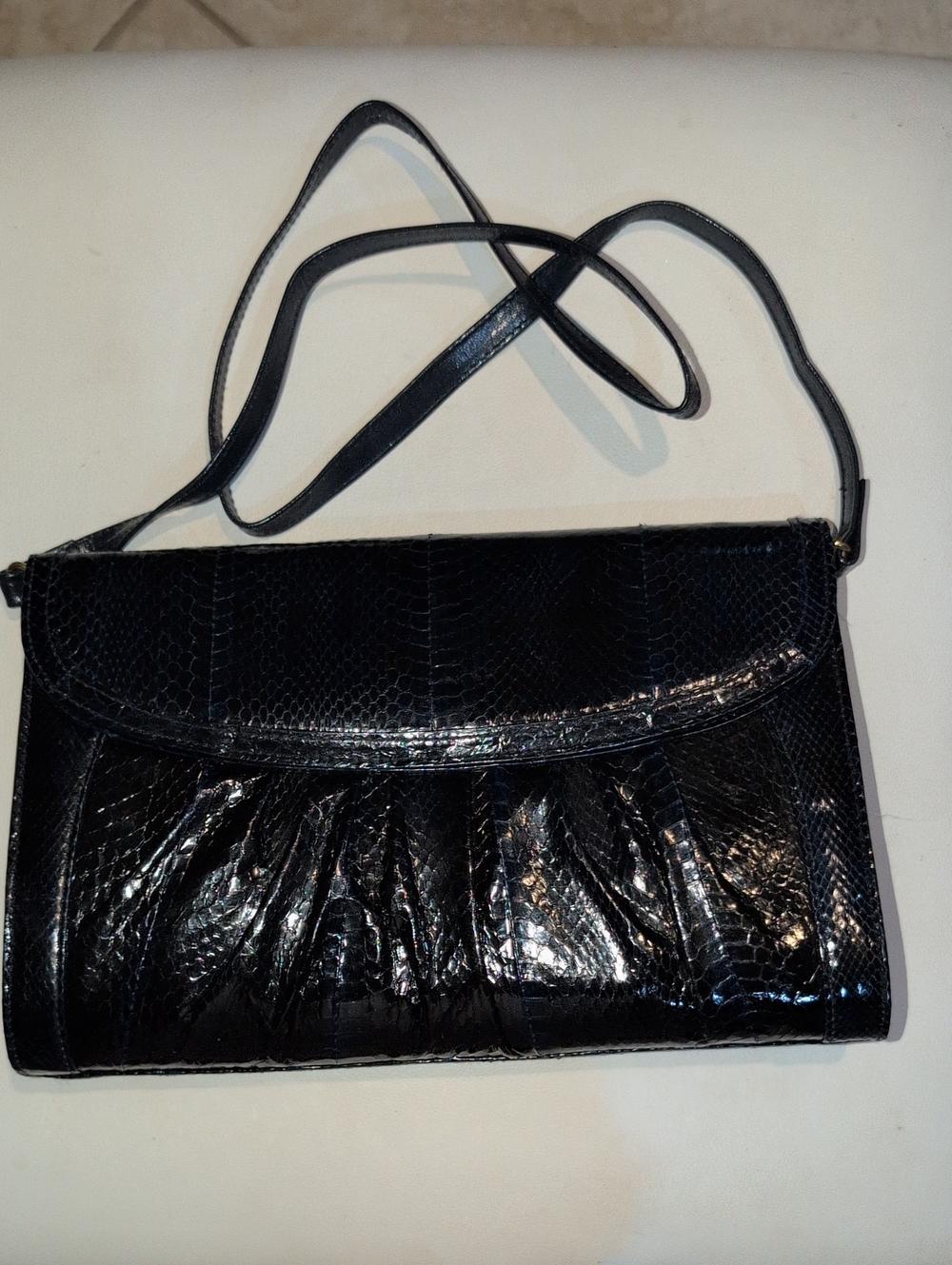 Vintage J.Renee Navy Snakeskin Shoulder  Or Clutch Bag - Vintage